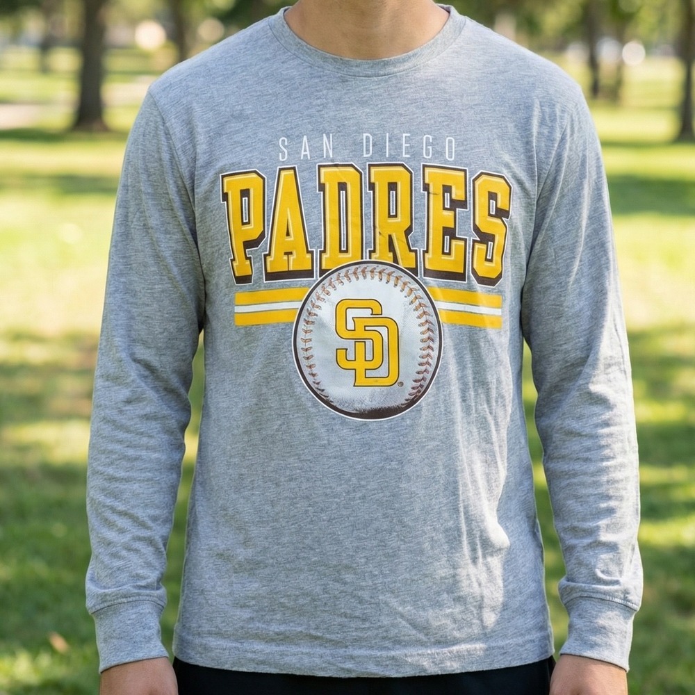 Team Athletics San Diego Padres MLB‎ Long Sleeve Graphic T-Shirt Gray Kids M